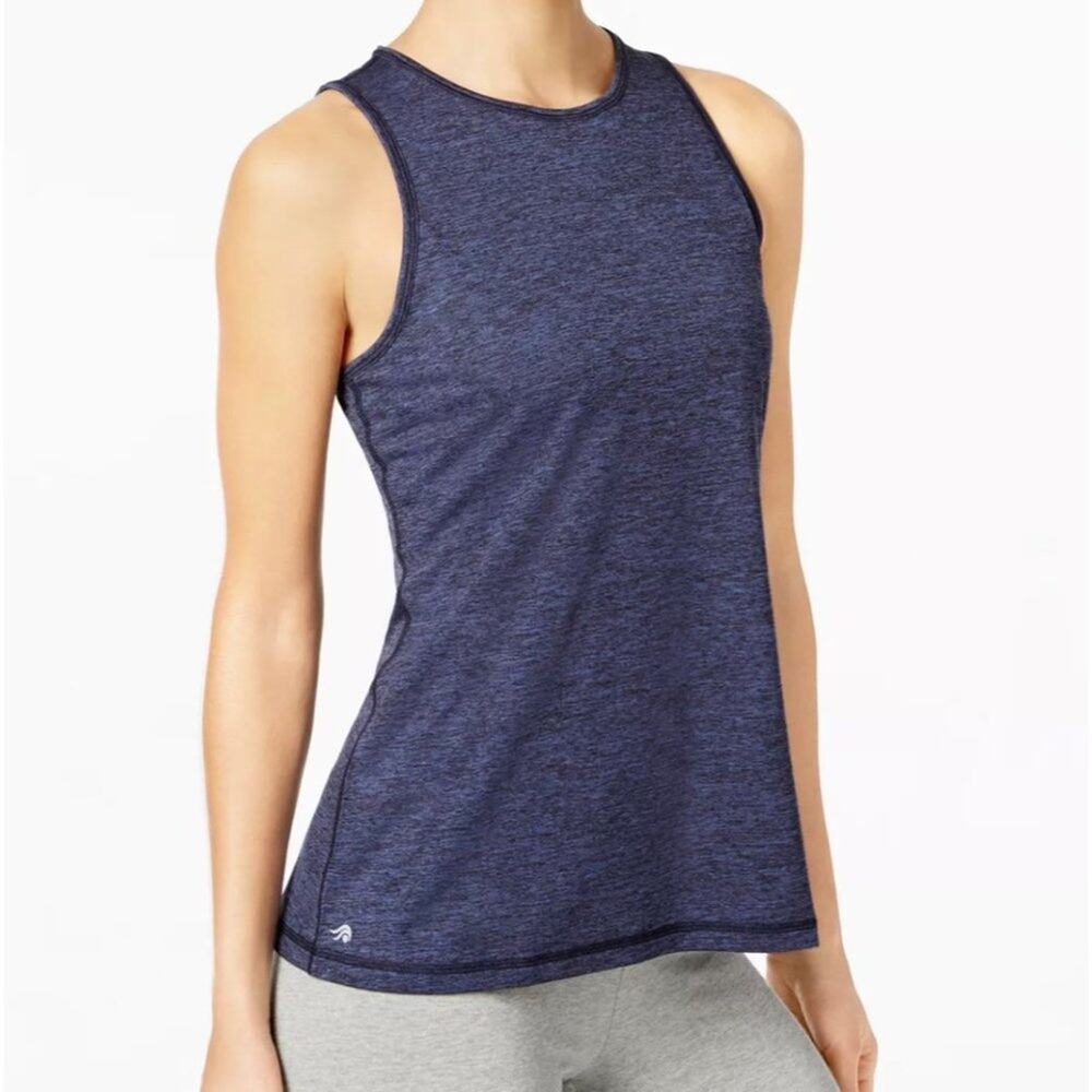 ID Ideology Essentials Heathered Blue Black Keyhole Back Tank Top Size Small
